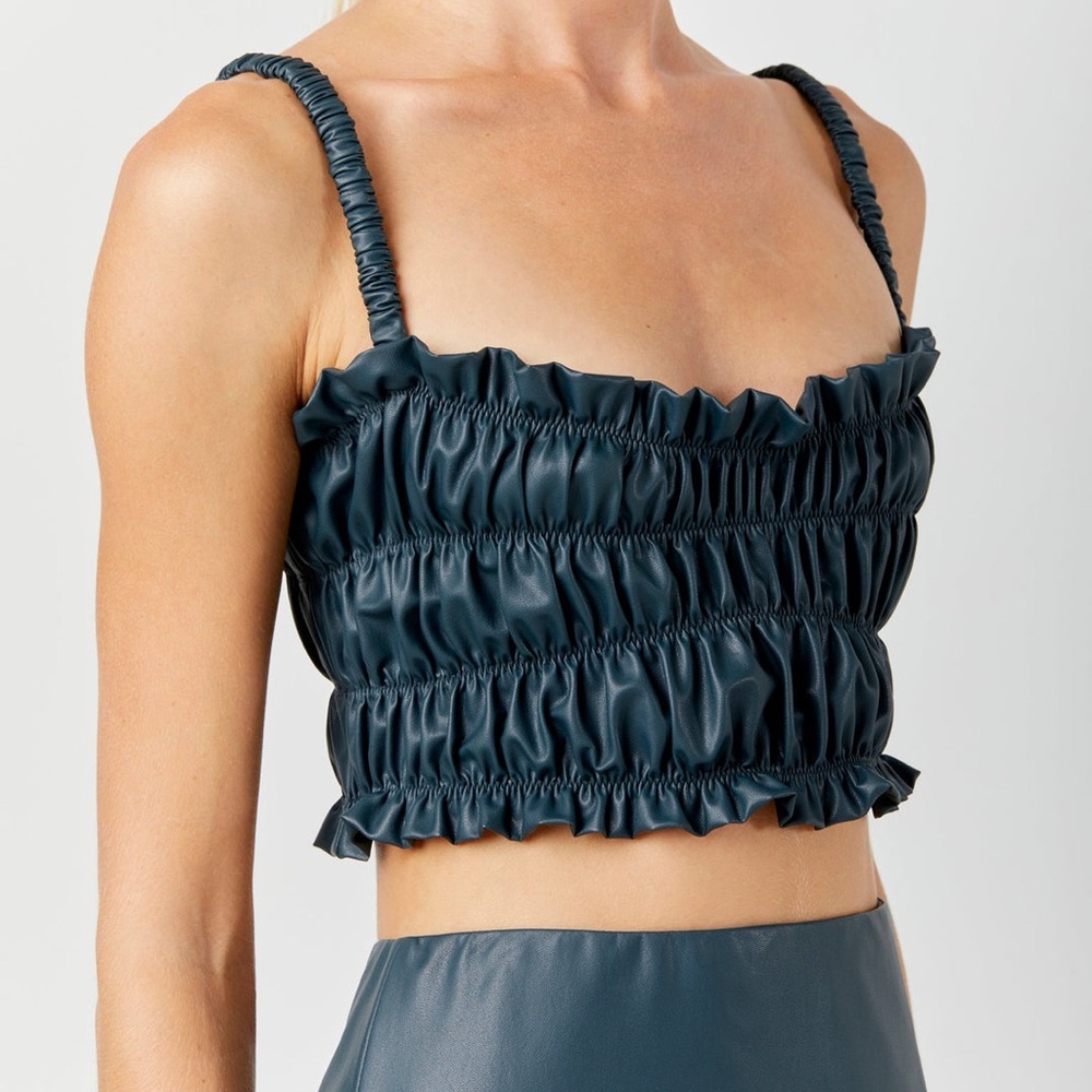 Soft Animal vegan leather smocked crop top